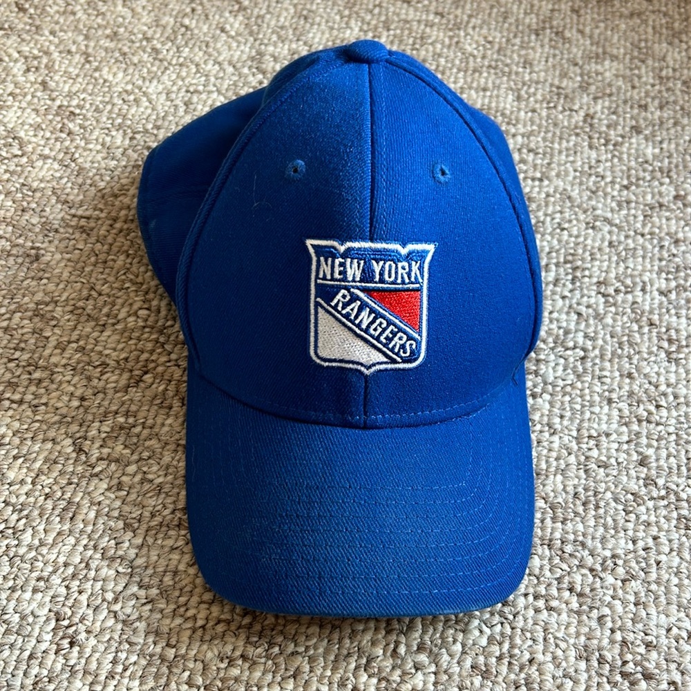 New York Rangers hockey hat in Ranger Blue with patch logo and adjustable size